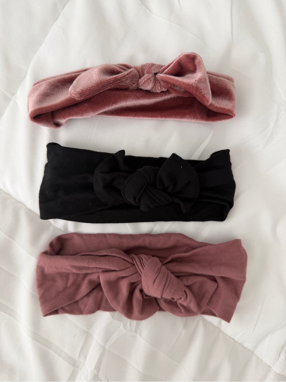 Lou Lou & Company Knot Headband Bundle of 3 Baby Girl Black Velvet Mauve Pink
